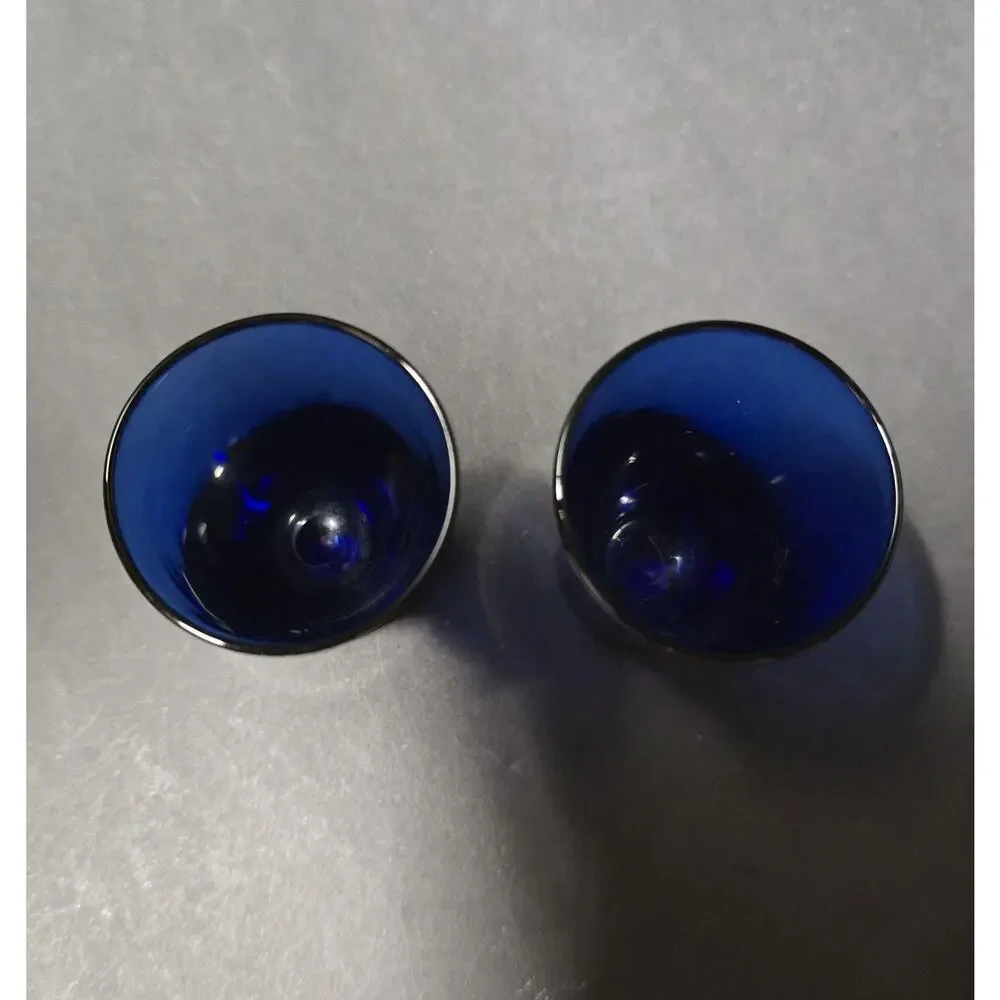 Vintage Cobalt Blue Shot Glasses PairJapan Barware Drinkware